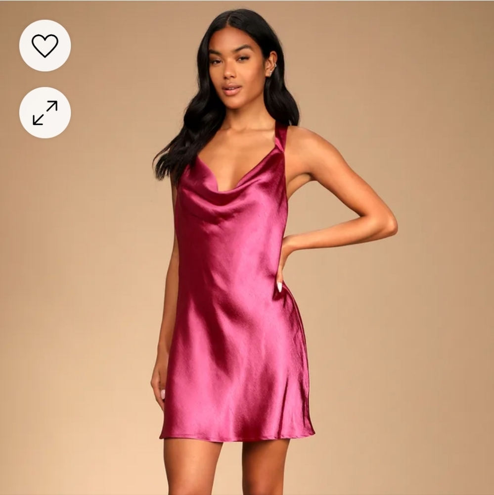 ✨️Lulus After affair magenta satin halter mini slip/ Size: Medium